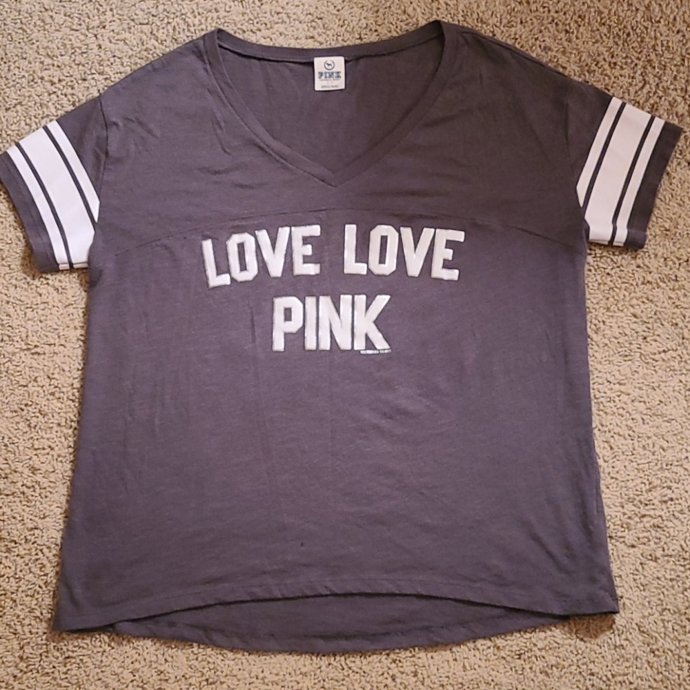 PINK VICTORIA SECRET CAMPUS V NECK T-SHIRT